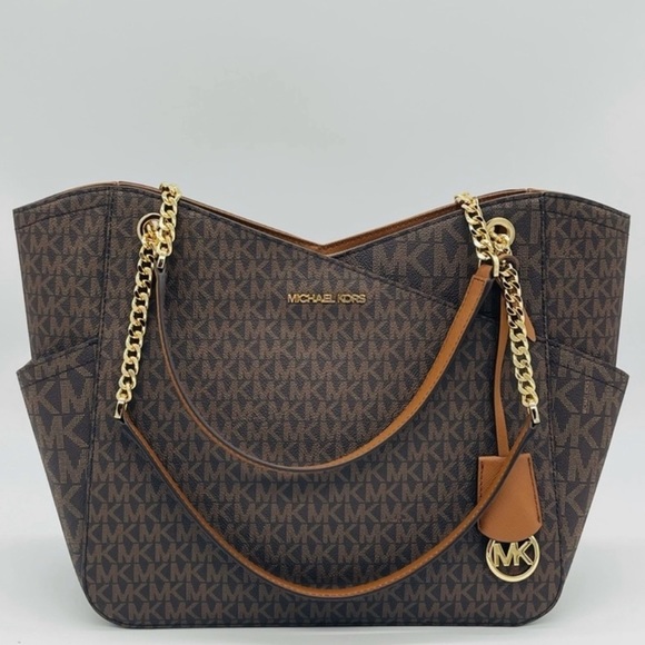 Michael Kors Large X Chain Shoulder Tote Bag Brown - Picture 3 of 13